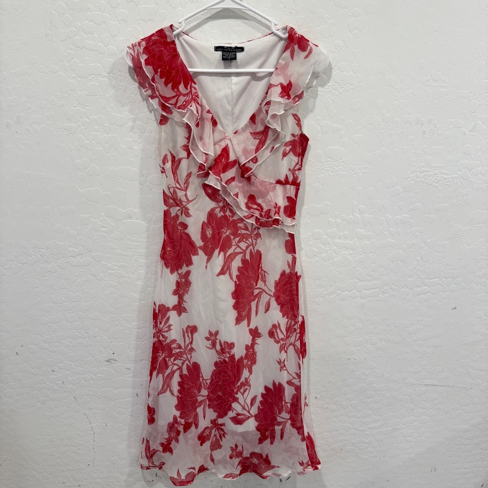 Y2K F.L.P. Faith Love Peace Ruffle Trim Dress Womens 4 Red White Floral Coquette